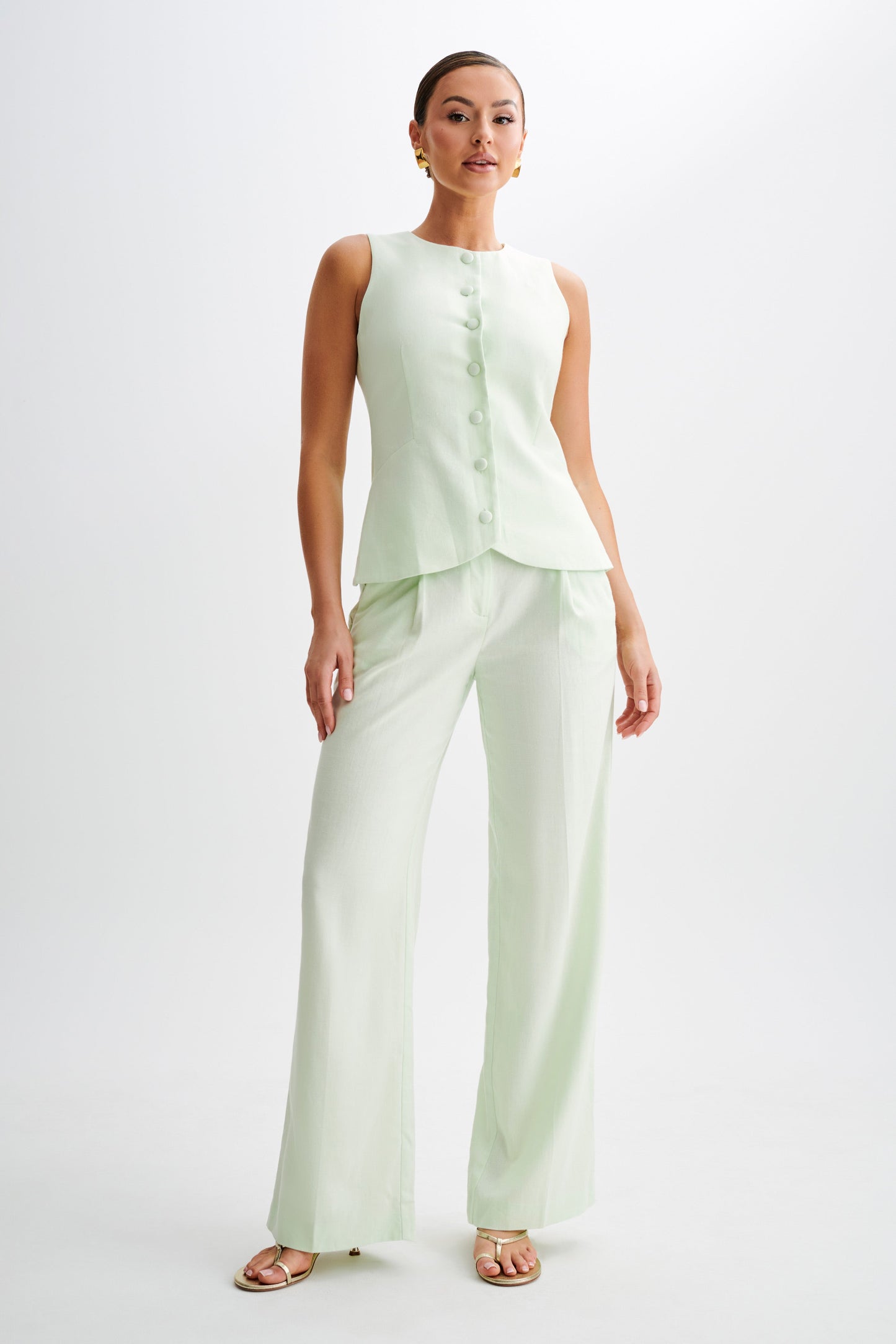 Laurence Sleeveless Linen Longline Top - Mint