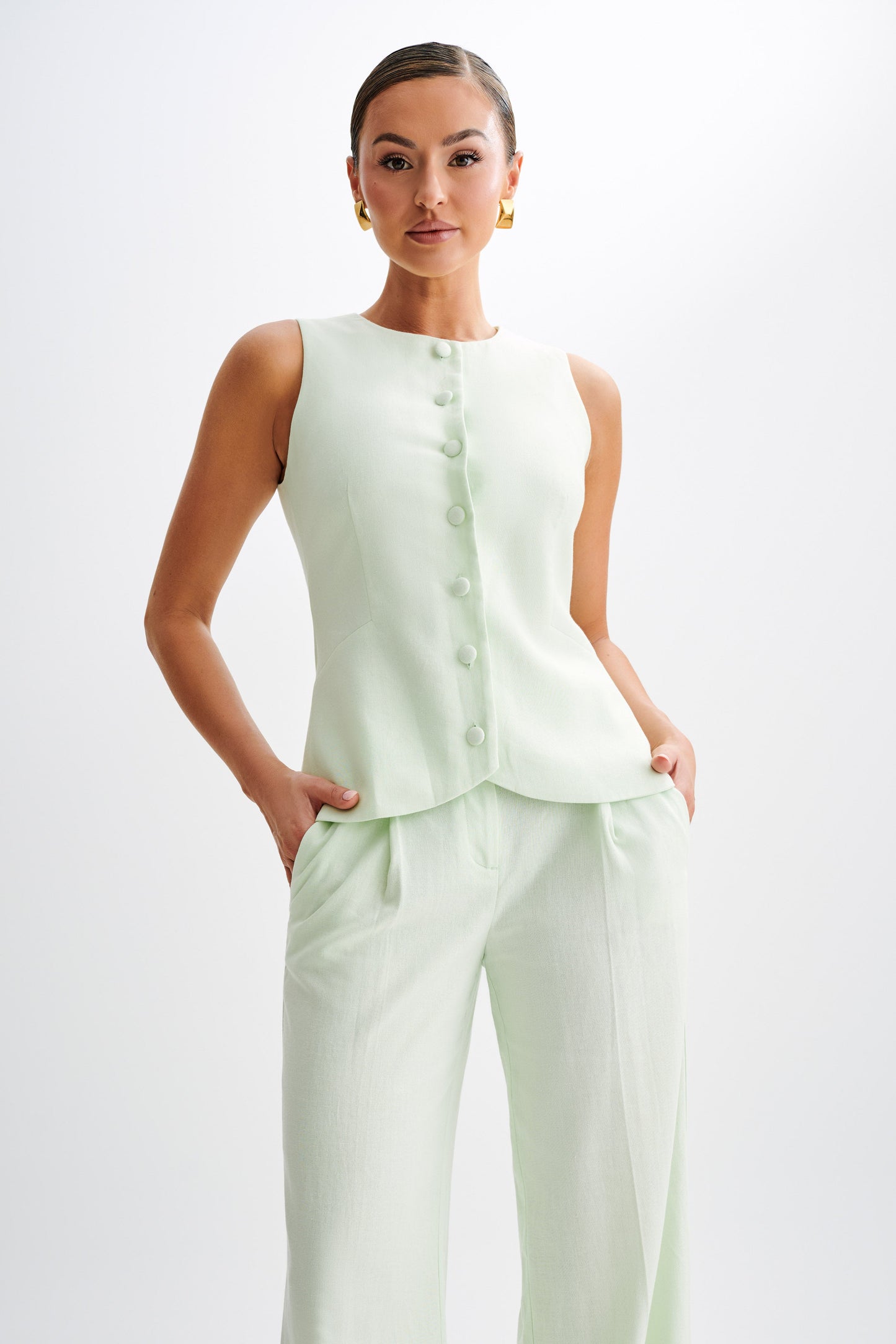 Laurence Sleeveless Linen Longline Top - Mint