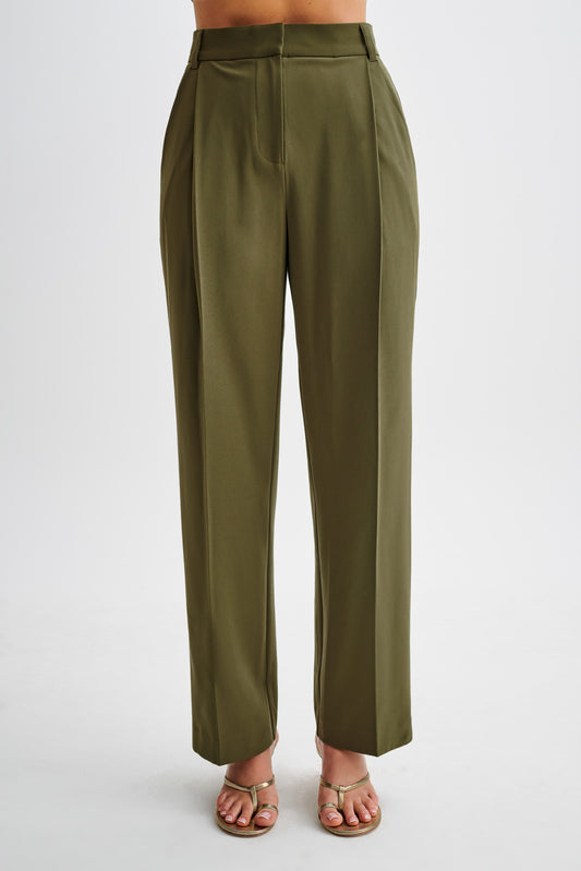 Amelie Suiting Straight Leg Pants - Military Olive