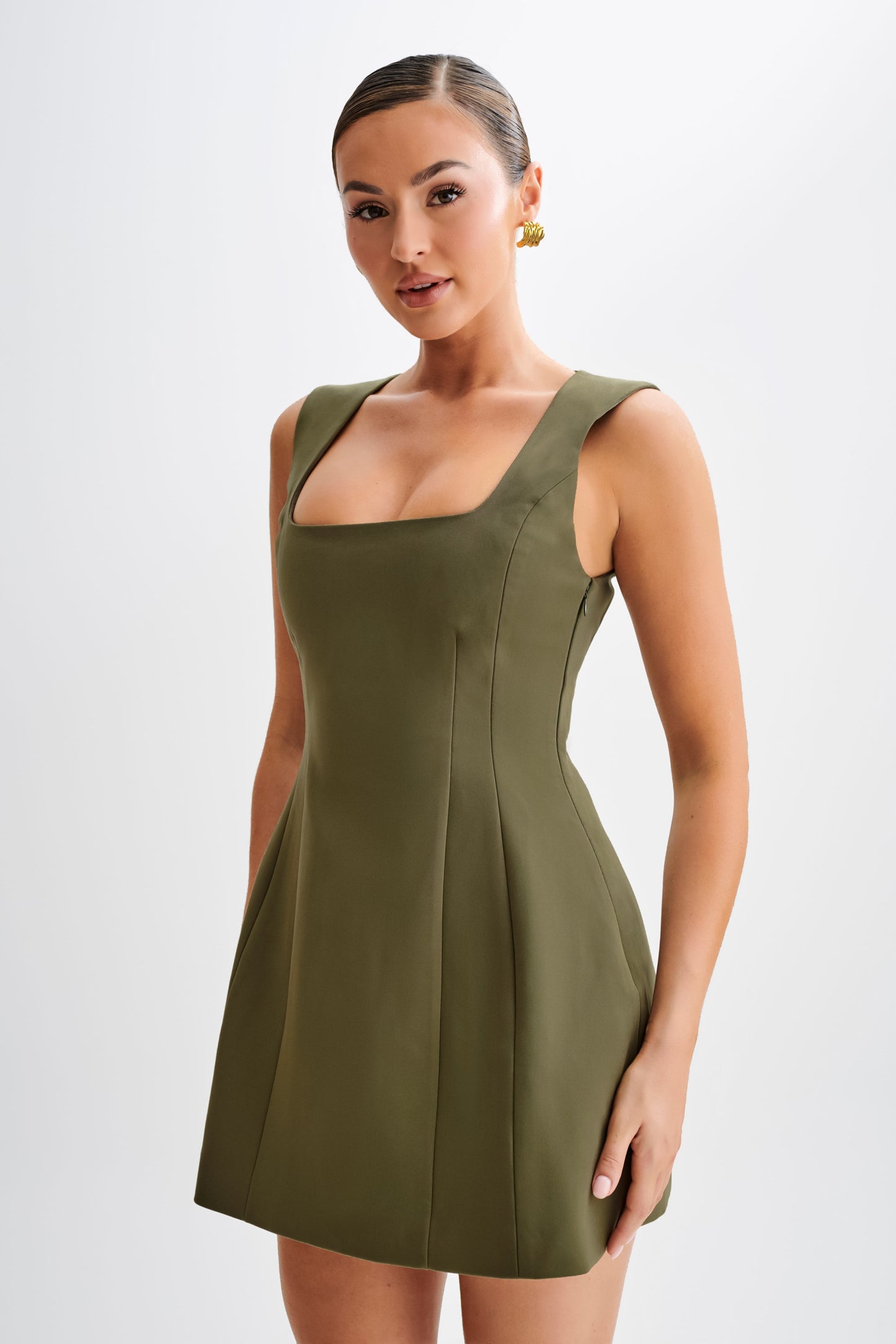 Lysandre Crepe Mini Dress - Military Olive