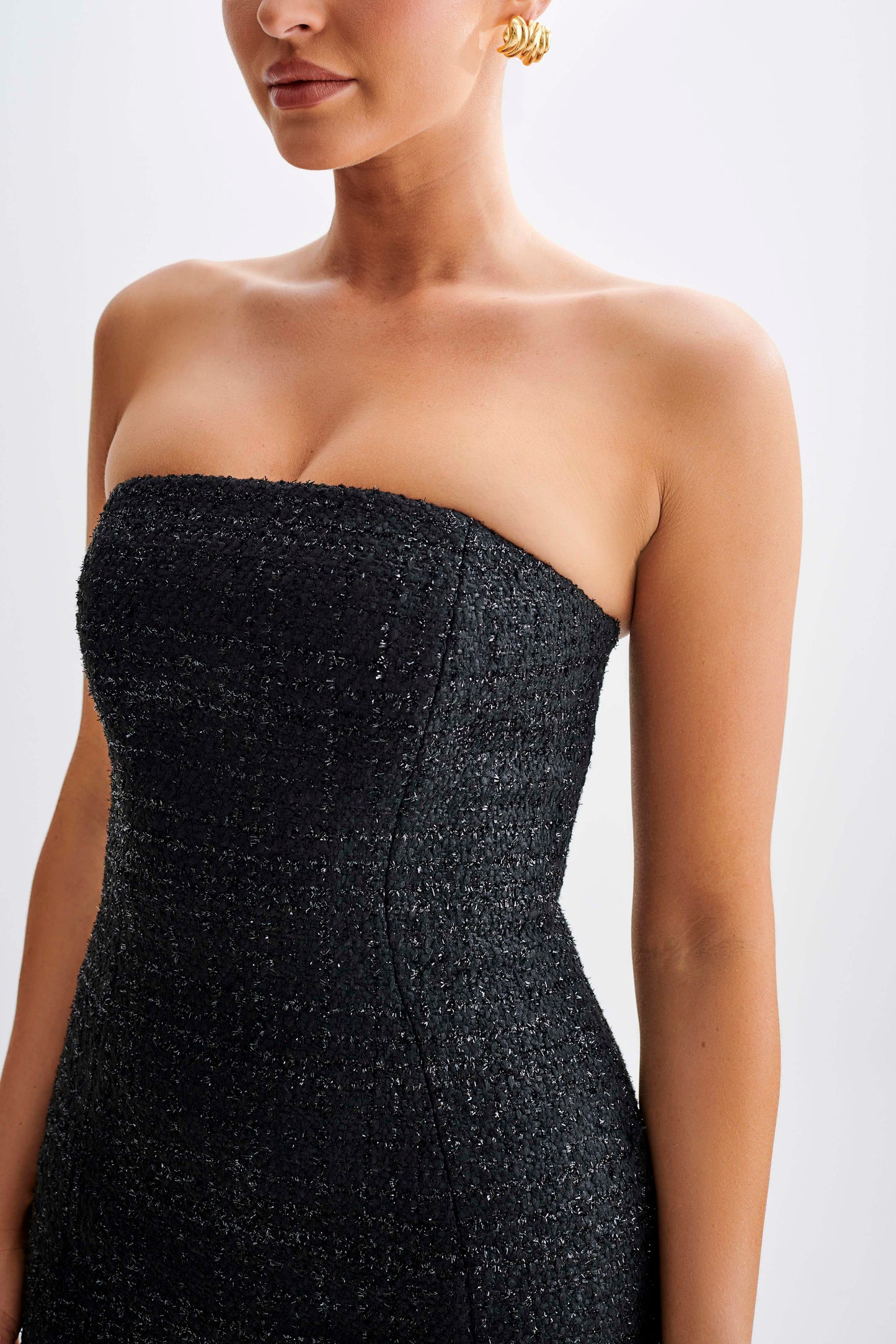 Monet Tweed Strapless Midi Dress - Black