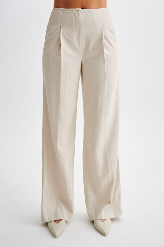 Adrina Straight Leg Linen Pant - Natural