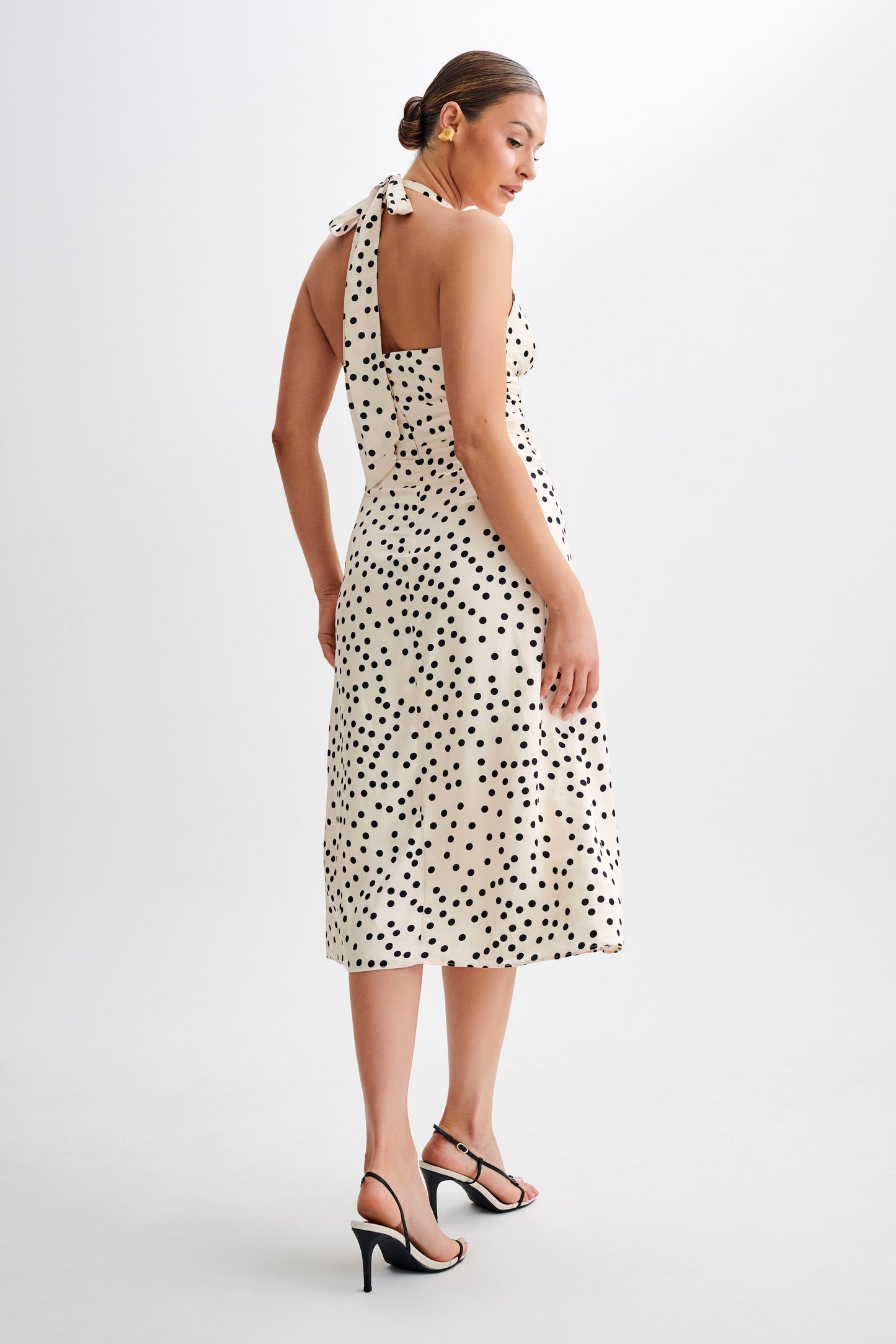 Marguerite Satin Halter Midi Dress - Polkadot