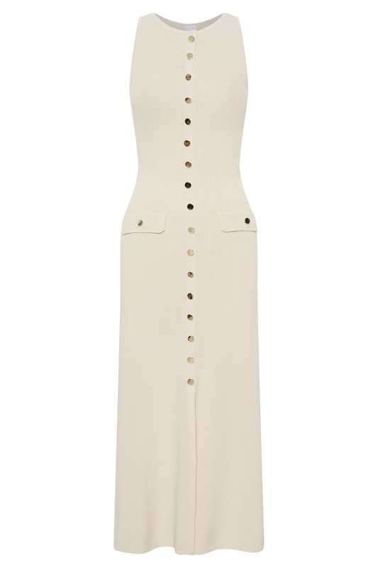 Sawyer Sleeveless Buttoned Maxi Dress - Ivory