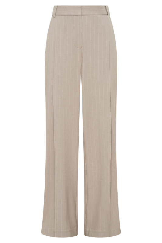 Amelie Suiting Straight Leg Pants - Taupe Pinstripe