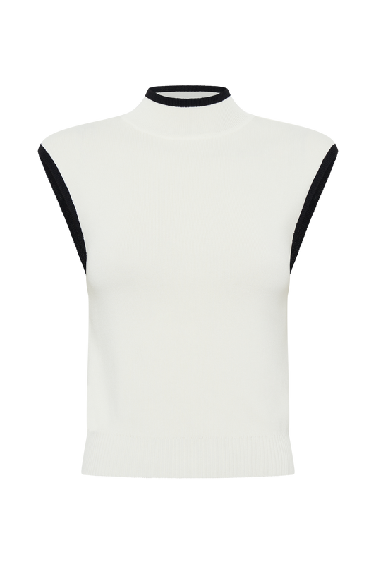 Laurina High Neck Contrast Top - Ivory