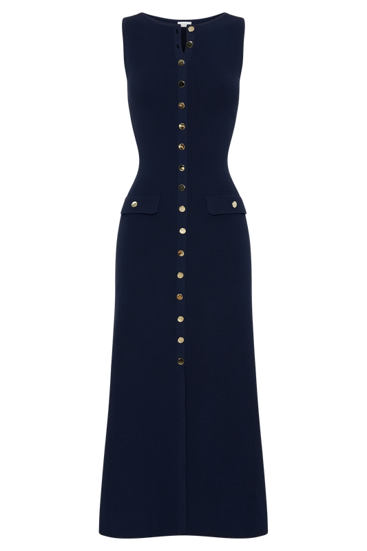 Sawyer Sleeveless Buttoned Maxi Dress - Navy