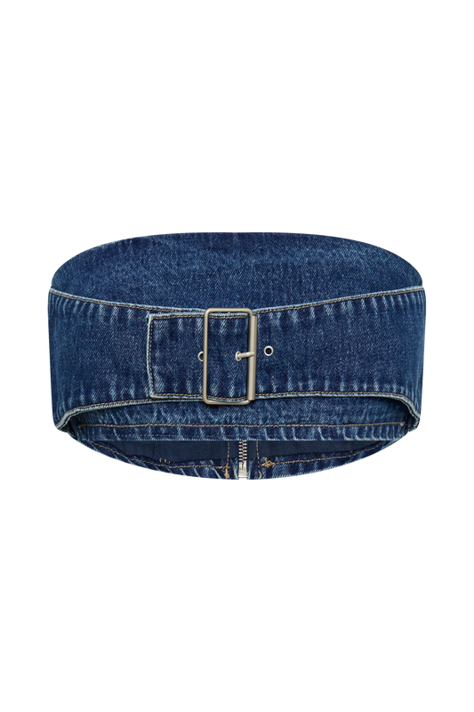 Rowena Denim Buckle Bandeau - Dark Blue