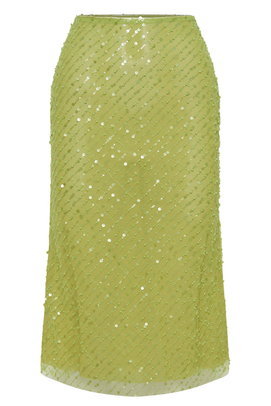 Brynne Sequin Midi Skirt - Parakeet Green