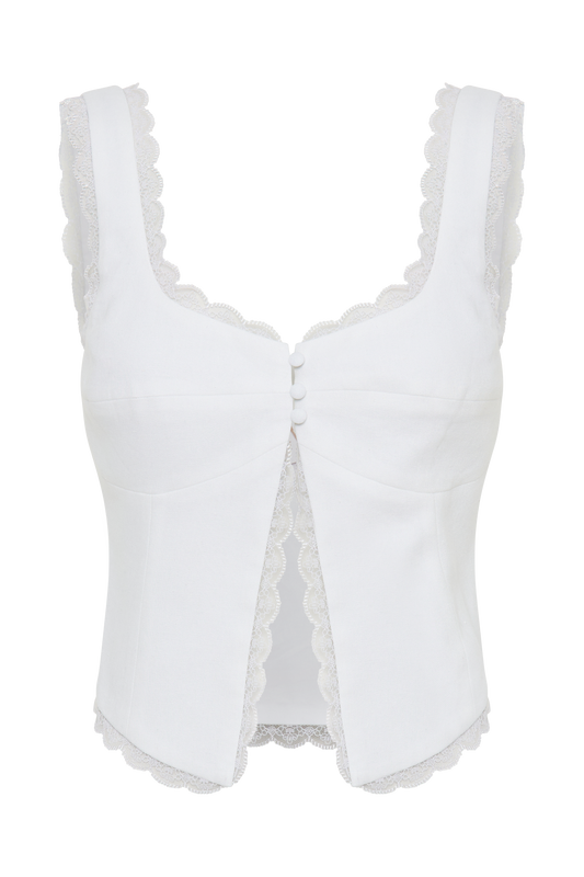 Franca Linen Sleeveless Top - White