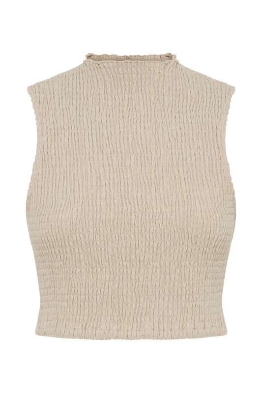 Emanuelle Sleeveless Linen Shirring Top - Natural