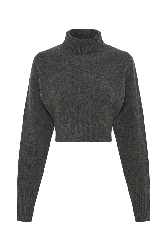 Darius Turtleneck Knit Crop Top - Charcoal Marle