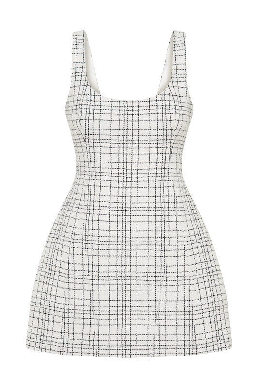 Beth Tweed Mini Dress - White Check