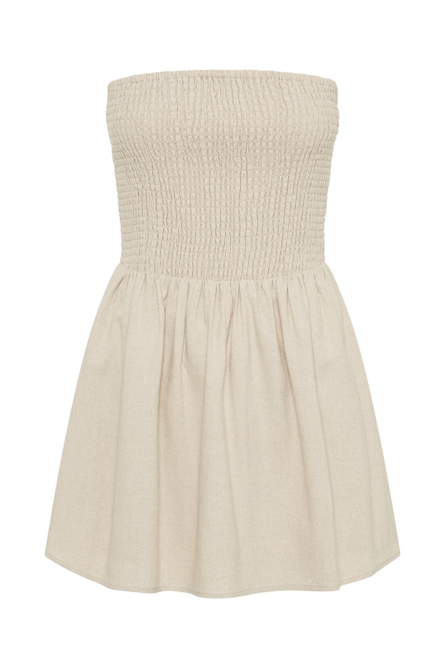 Holland Linen Shirring Mini Dress - Natural