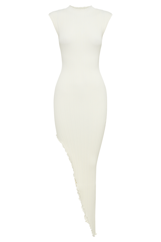 Arden Asymmetrical Rib Knit Maxi Dress - Ivory Marle