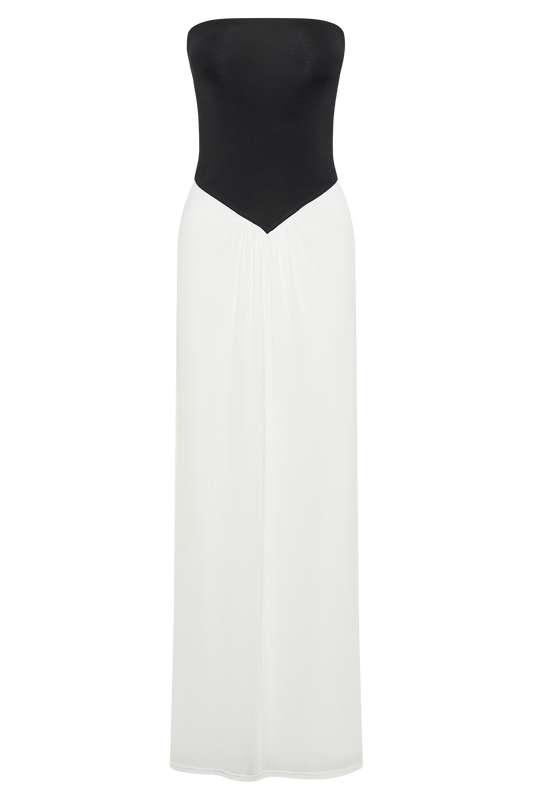 Ruby Strapless Slinky Maxi Dress - Black/White