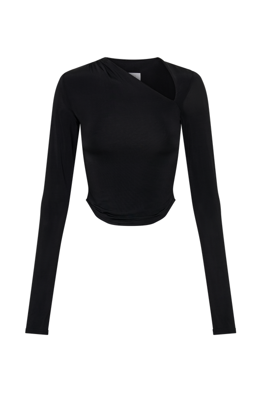 Bruna Slinky Long Sleeve Top With Cut Out - Black