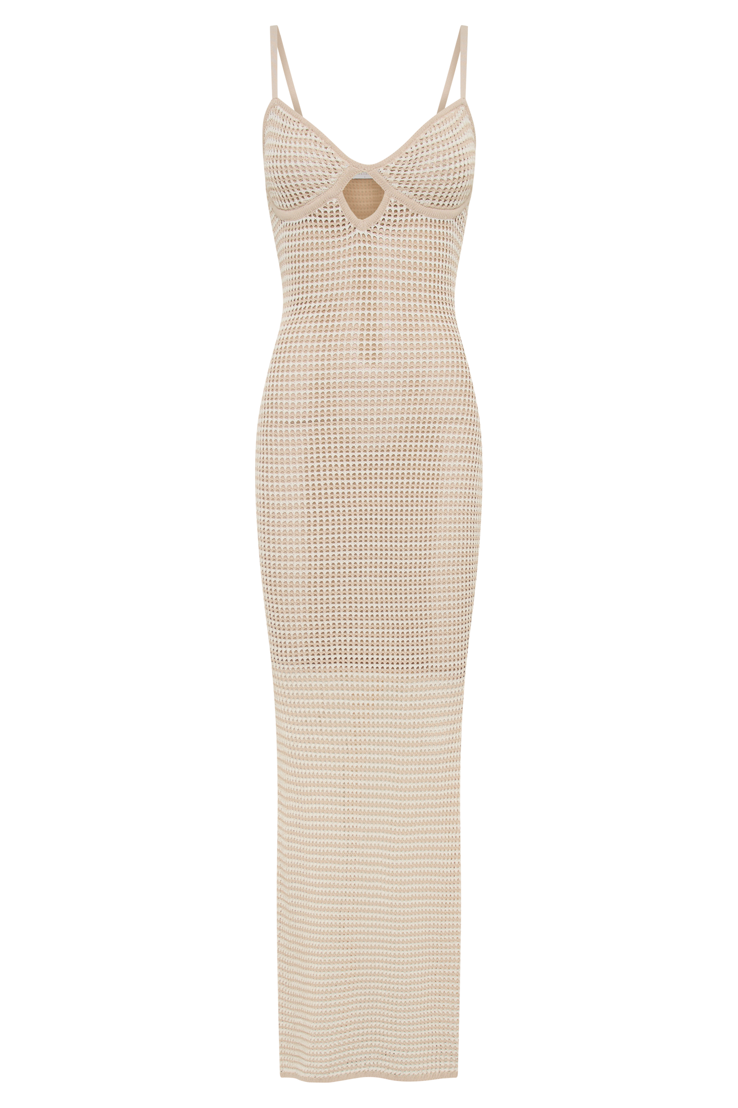 Jeannie Stripe Cupped Knit Maxi Dress - Tan/White