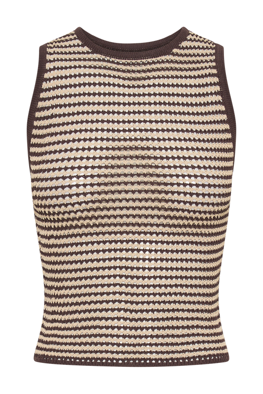 Omarosa Stripe Knit Tank Top - Chocolate/Nude