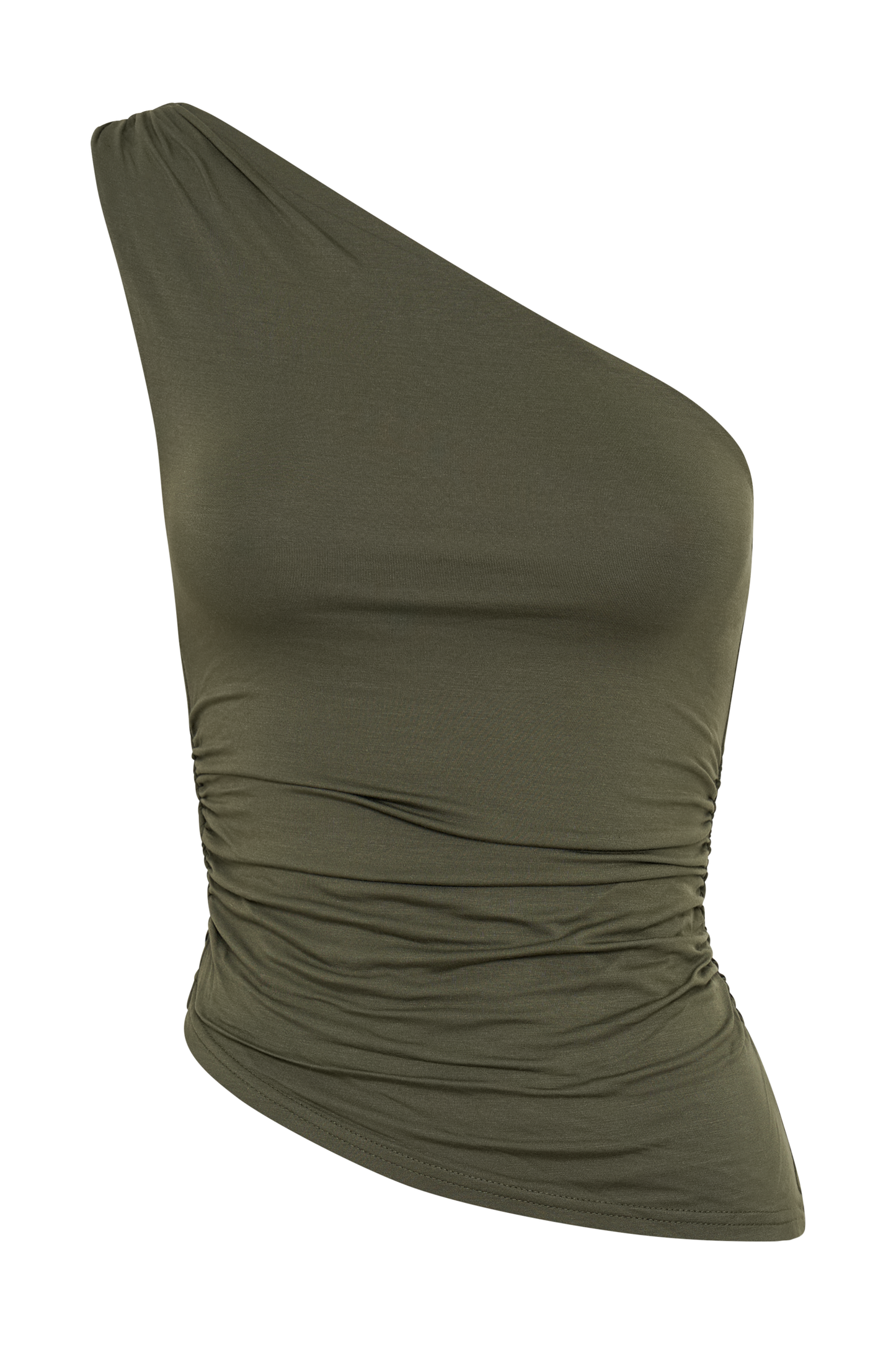 Sarah One Shoulder Modal Asymmetric Top - Military Olive