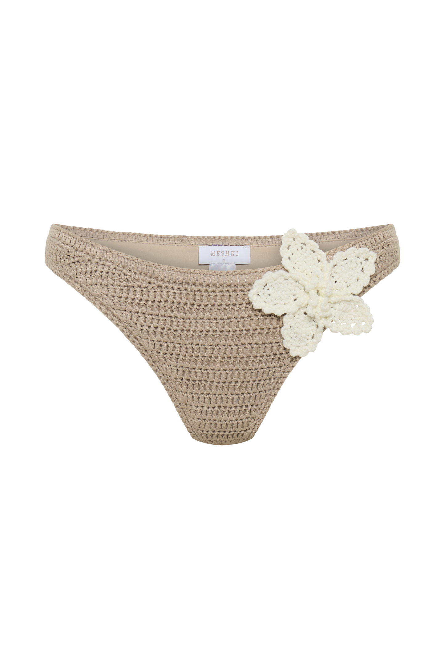 Skye Floral Crochet Tie Up Bikini Bottom - Taupe/White