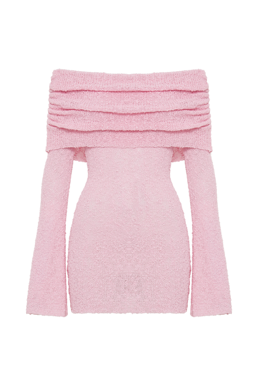 Marisol Off Shoulder Boucle Mini Dress - Baby Pink