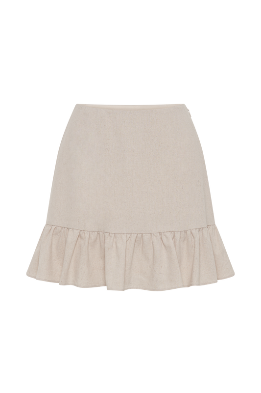 Delfina Linen Mini Skirt With Ruffle - Natural