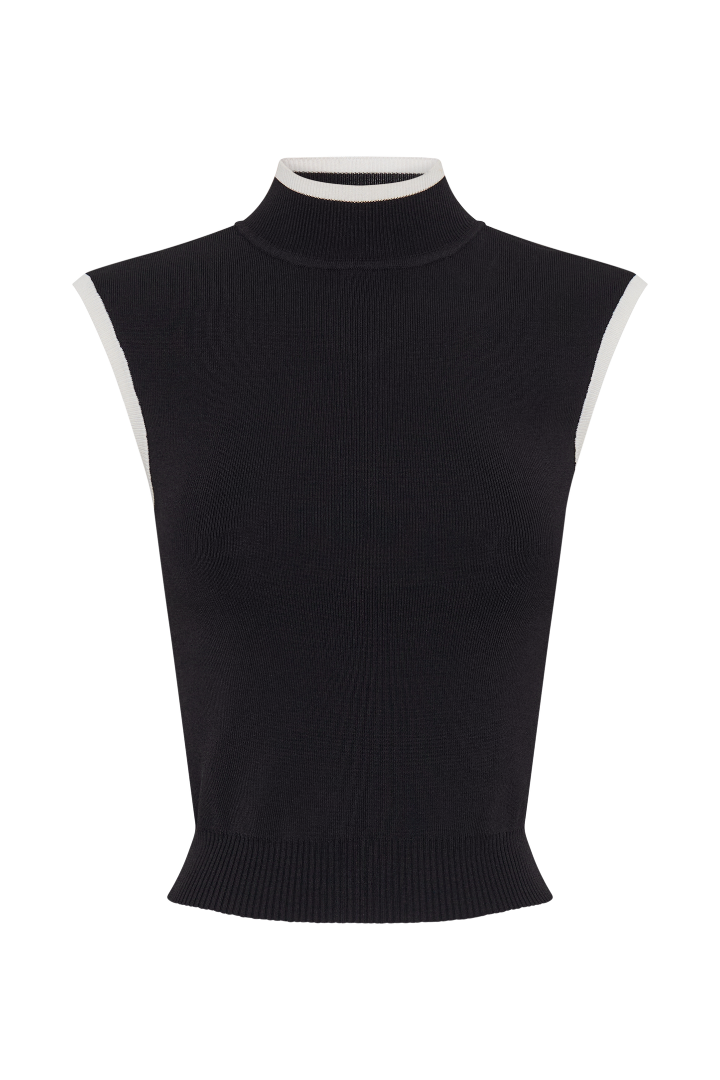 Laurina High Neck Contrast Top - Black