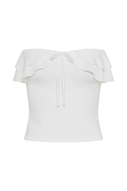 Bea Strapless Slinky Ruffle Top - White