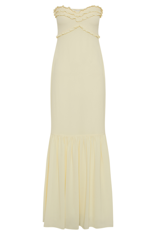 Olivette Strapless Chiffon Maxi Dress - Lemon Sherbet