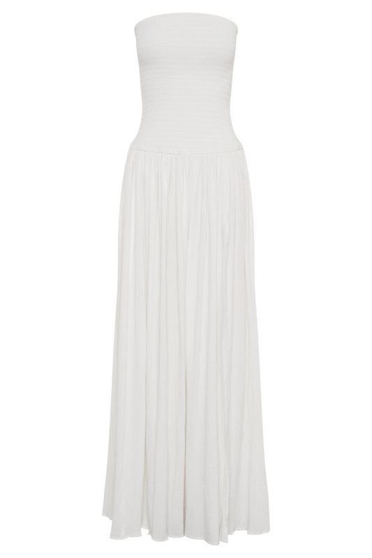 Maureen Cotton Shirring Maxi Dress - Ivory