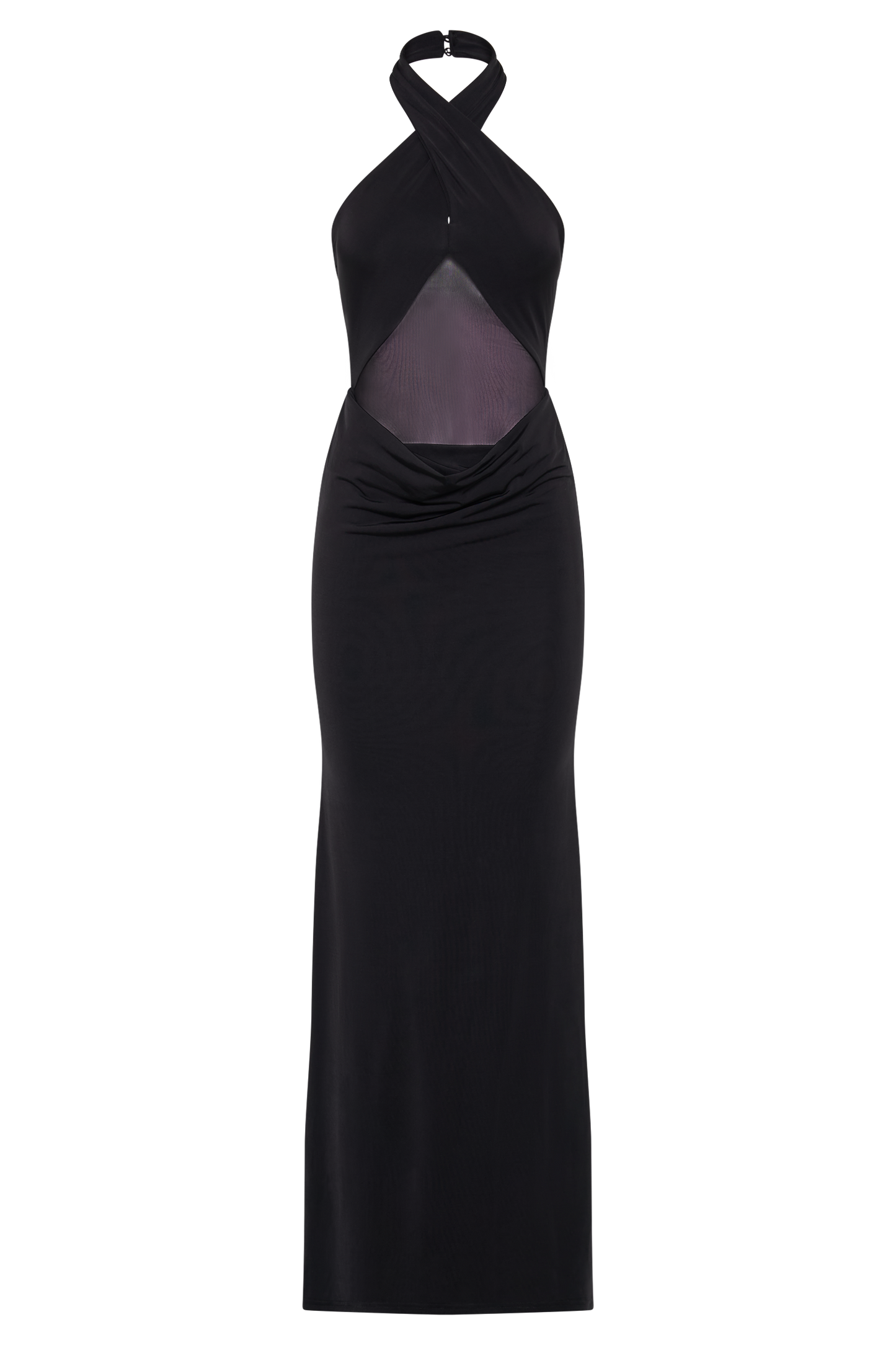 Caterina Slinky Mesh Halter Maxi Dress - Black