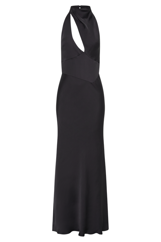 Belladonna Satin Halter Maxi Dress - Black