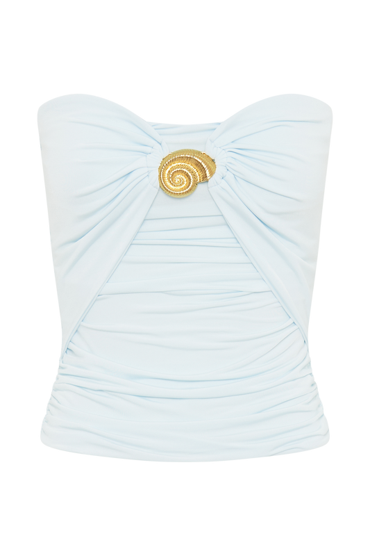 Winslet Strapless Slinky Longline Top With Shell Hardware - Sky Blue