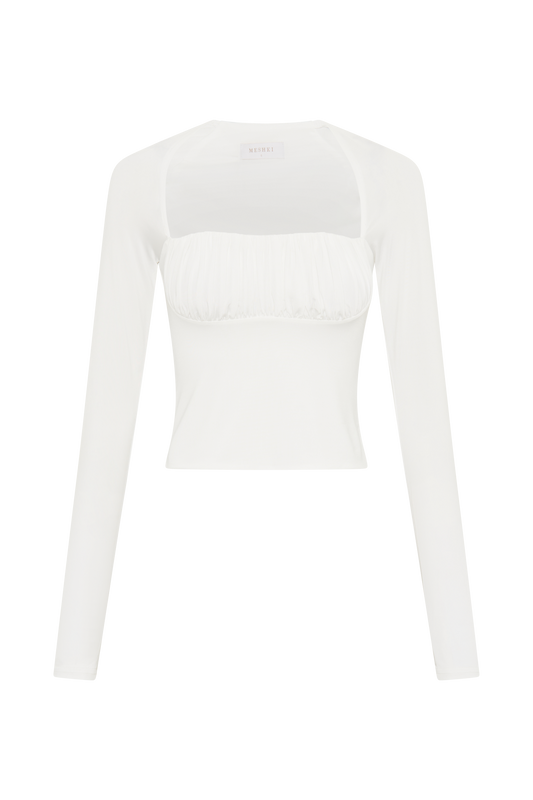 Billie Slinky Ruched Long Sleeve Top - White