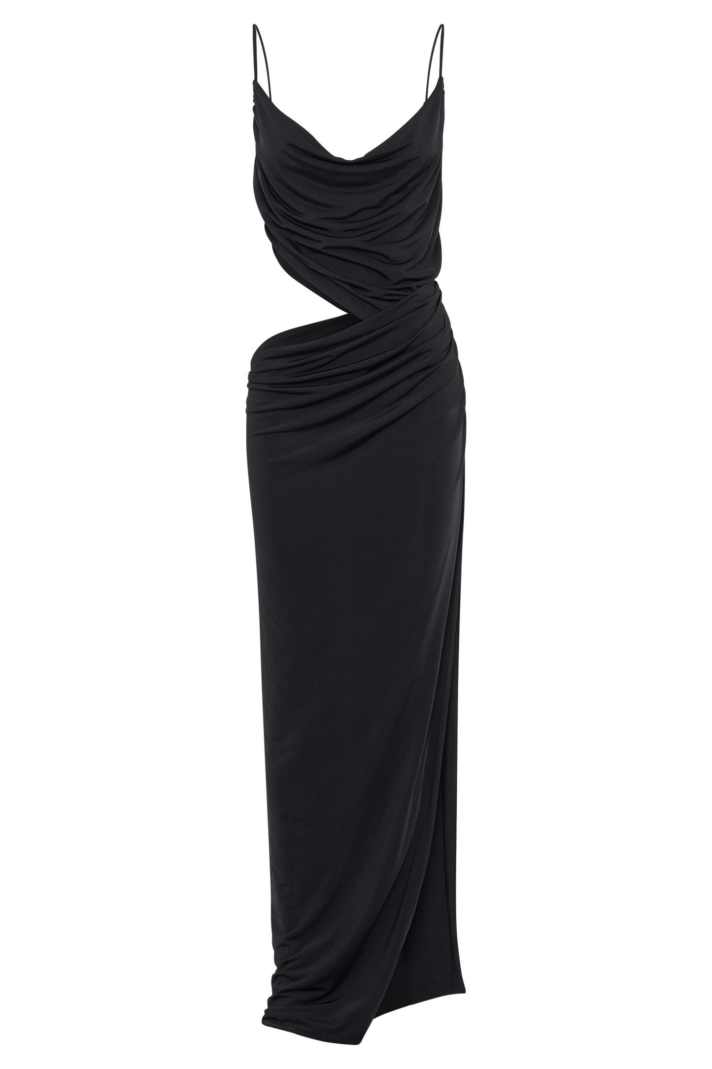 Jemma Draped Slinky Maxi Dress - Black