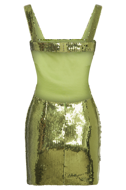 Adoria Sequin Cut Out Mini Dress - Green