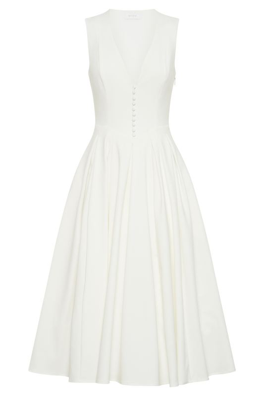 Keely Cotton Sleeveless Midi Dress - White