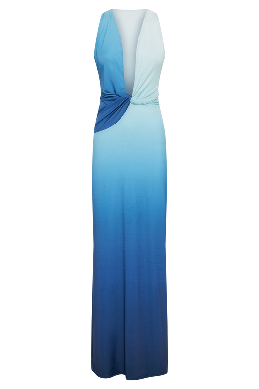 Stella Draped Slinky Maxi Dress - Ombre Blue