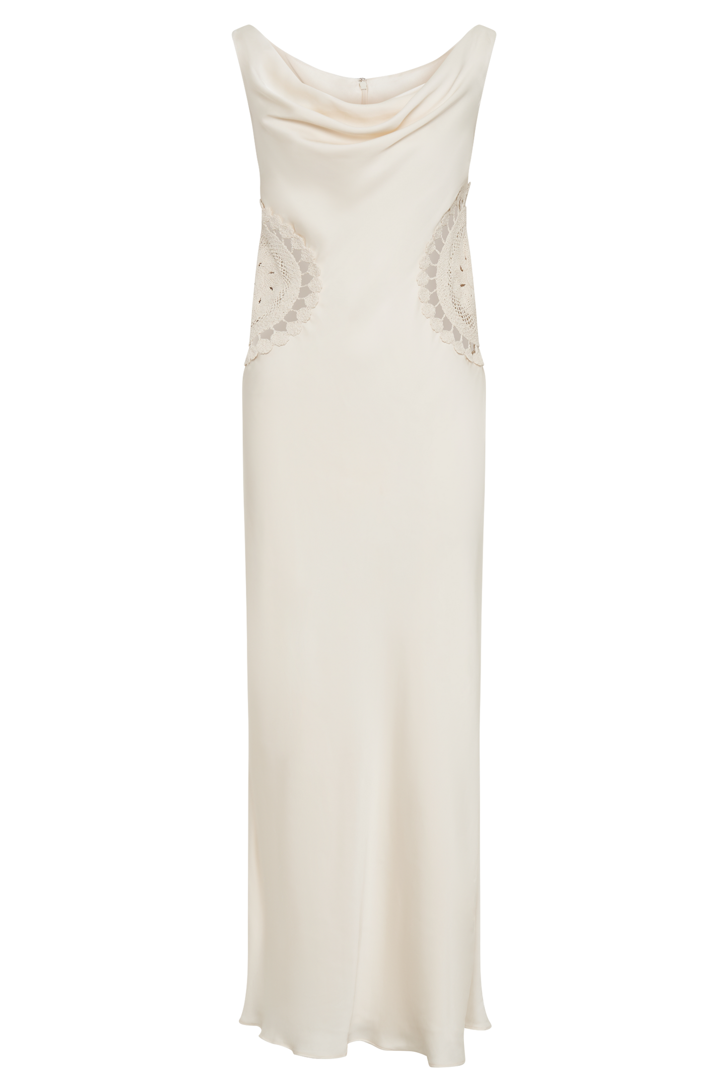 Kristina Satin Maxi Dress With Crochet - Ivory