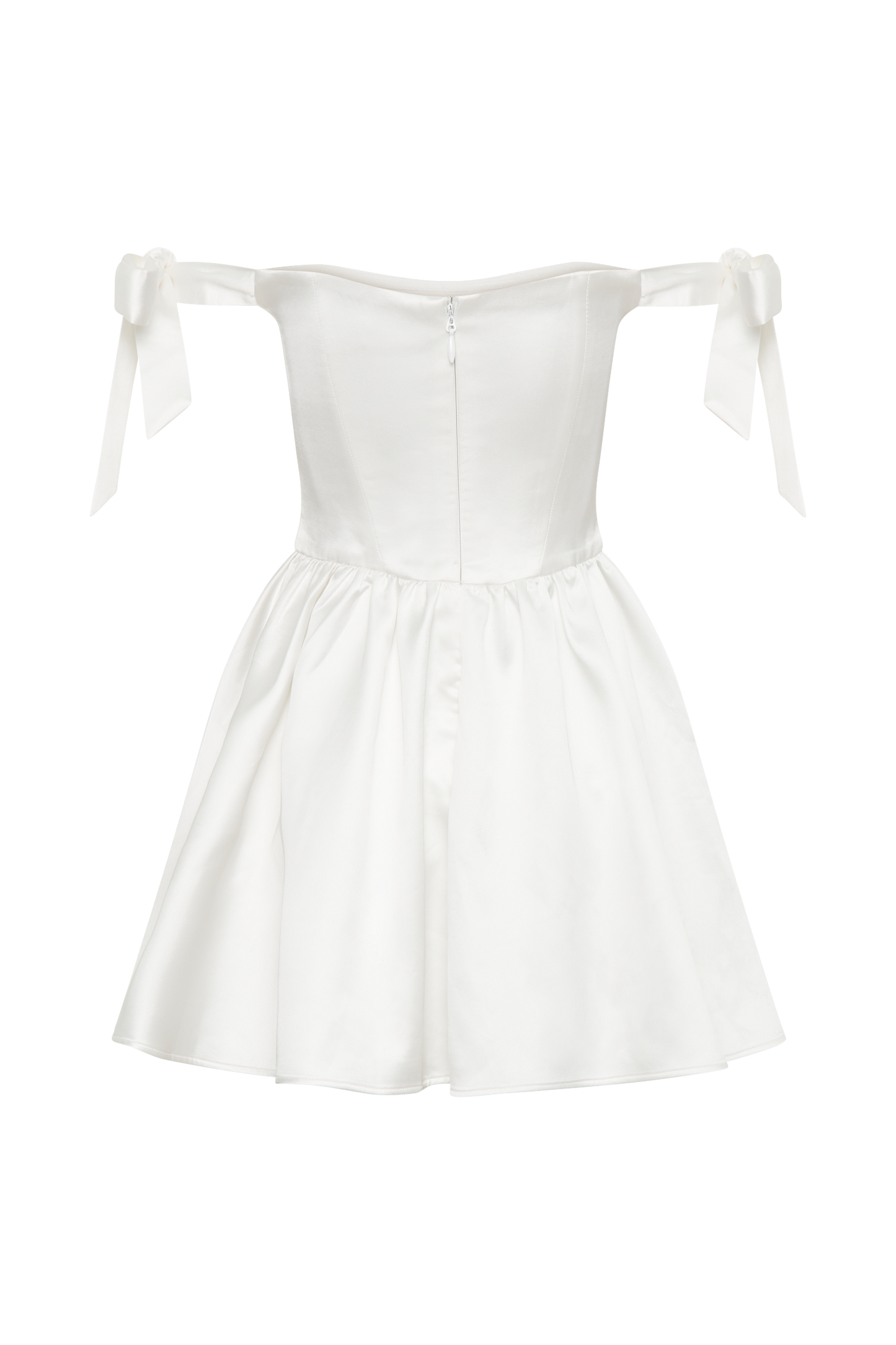 Rita Satin Mini Dress With Bow Sleeves - White