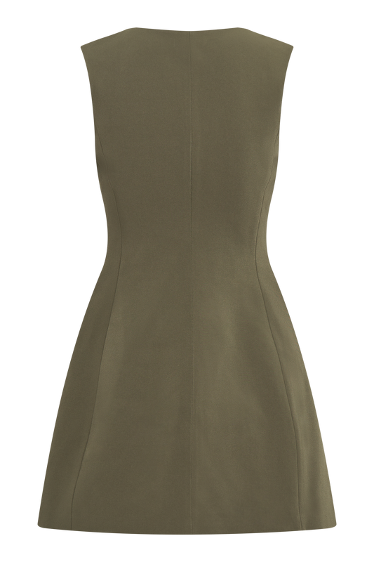 Lysandre Crepe Mini Dress - Military Olive