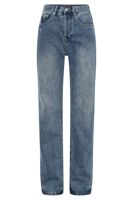 Janine High Waisted Straight Leg Jeans - Washed Mid Blue