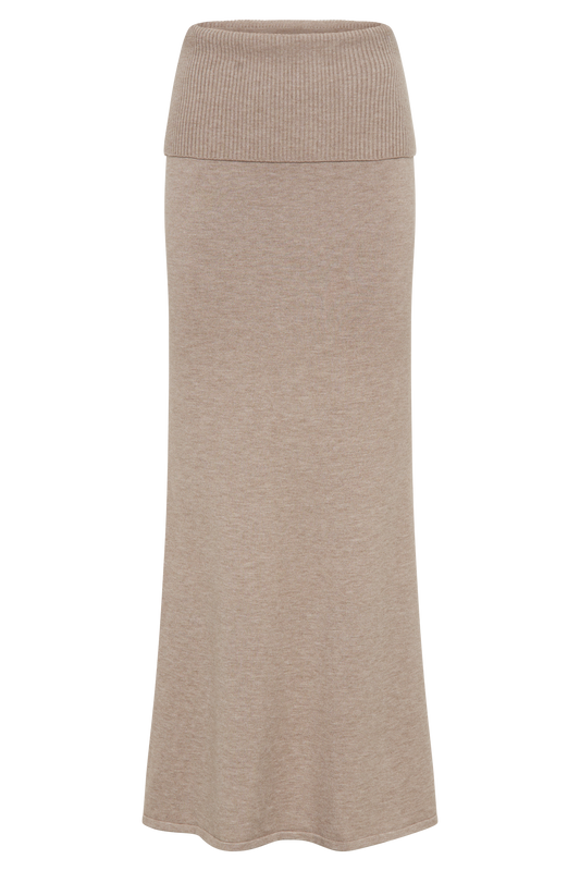 Karlie Knit Maxi Skirt With Ribbed Waist - Taupe Marle