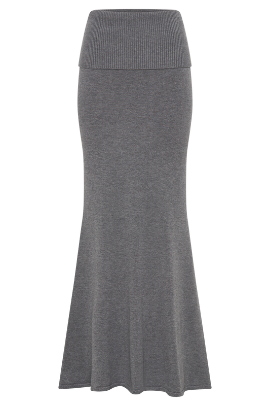 Karlie Knit Maxi Skirt With Ribbed Waist - Charcoal Marle