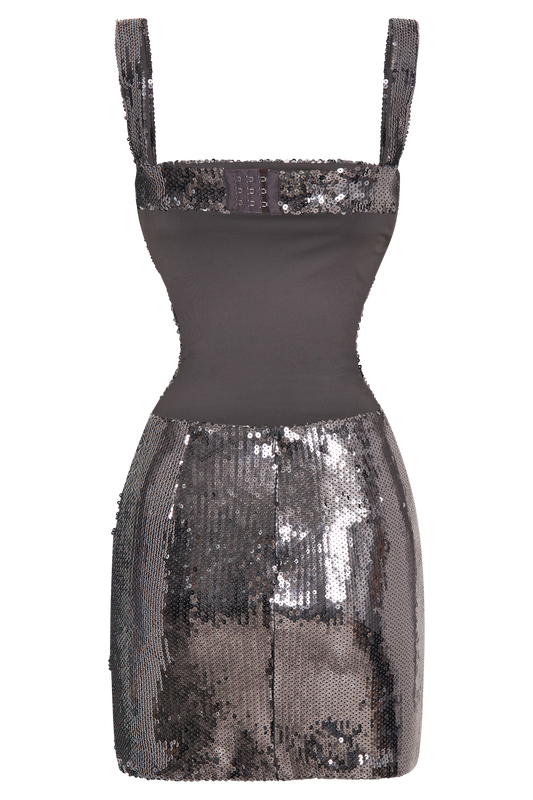 Adoria Sequin Cut Out Mini Dress - Charcoal