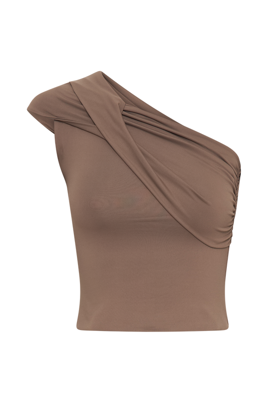 Solene One Shoulder Recycled Nylon Twist Top - Smoke