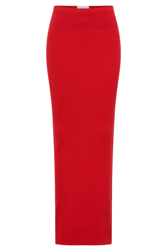 Mathilde Ribbed Knit Maxi Skirt - Ruby