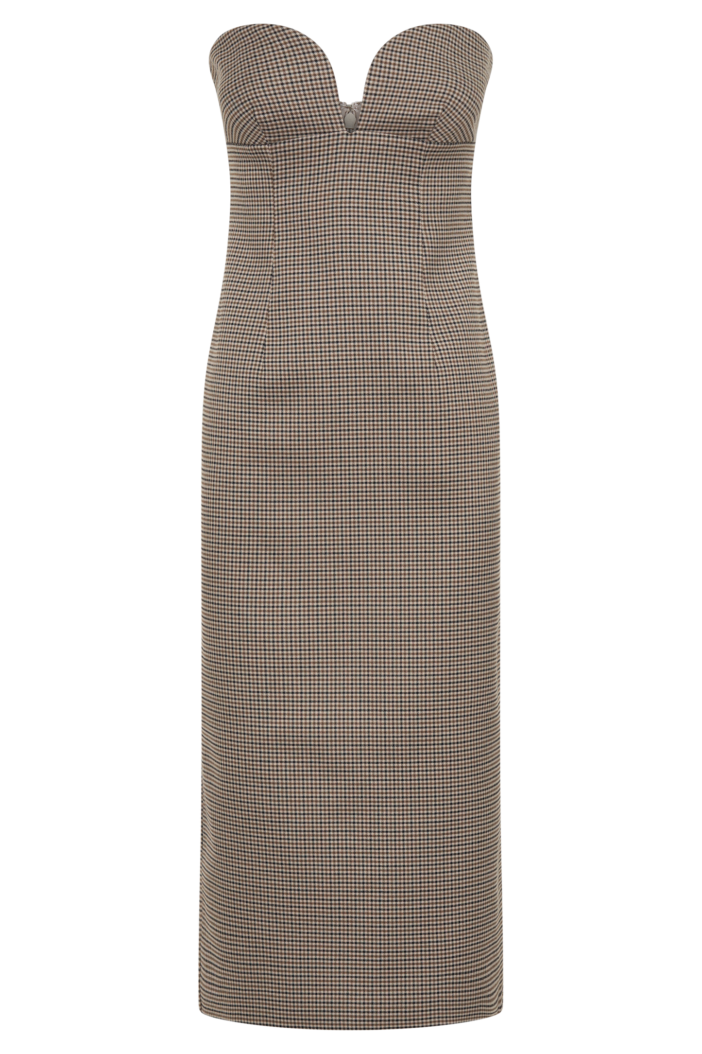 Christie Strapless Midi Dress - Tan Check