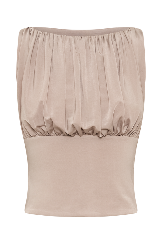 Tiarna Slinky Ruched Top - Taupe